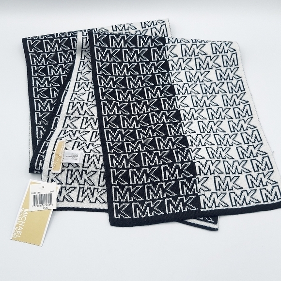 Michael Kors Women's Split Logo Scarf Black White - Picture 1 of 3